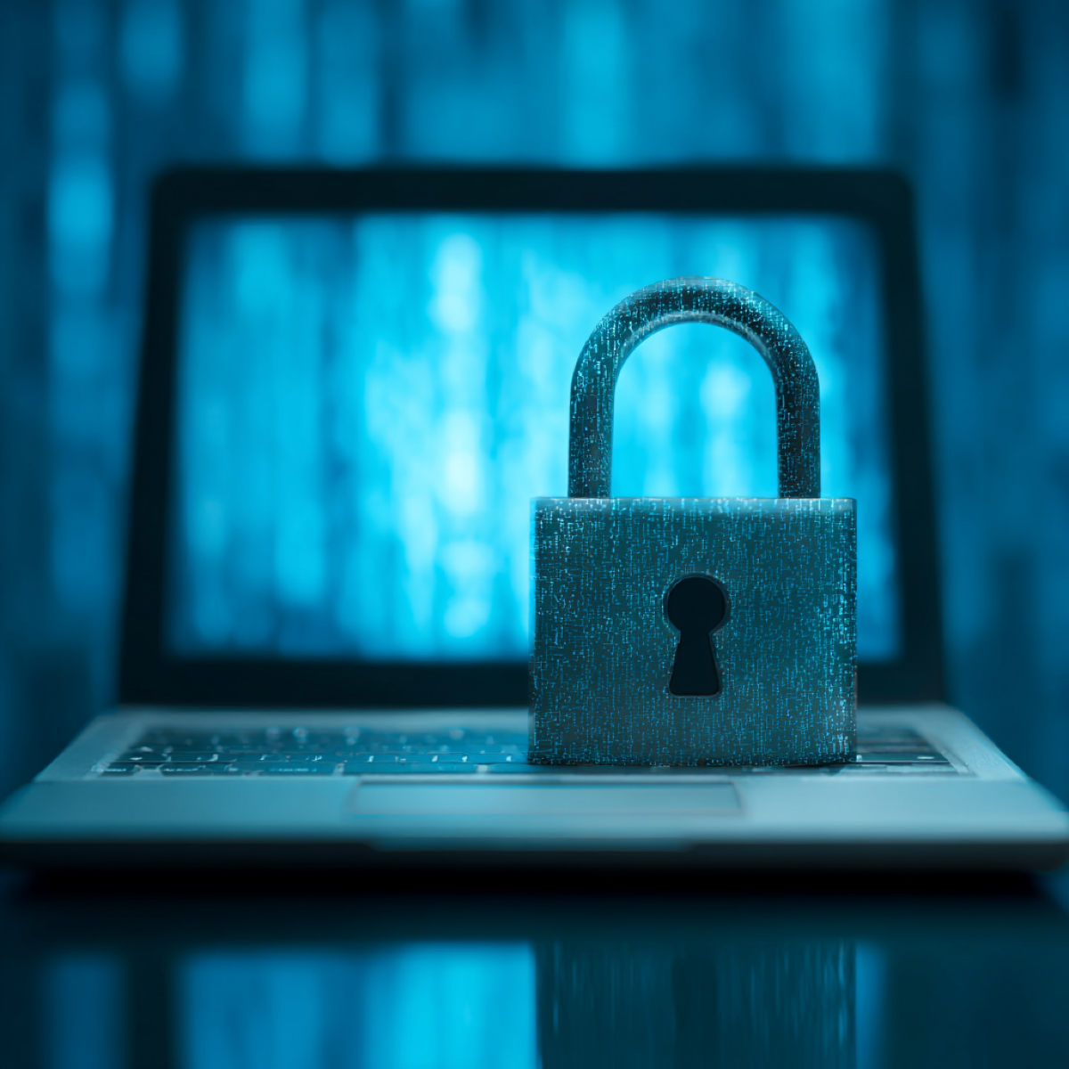 Brand protection hidden threats daily - cybersecurity lock on laptop representing digital brand threats and platform security challenges