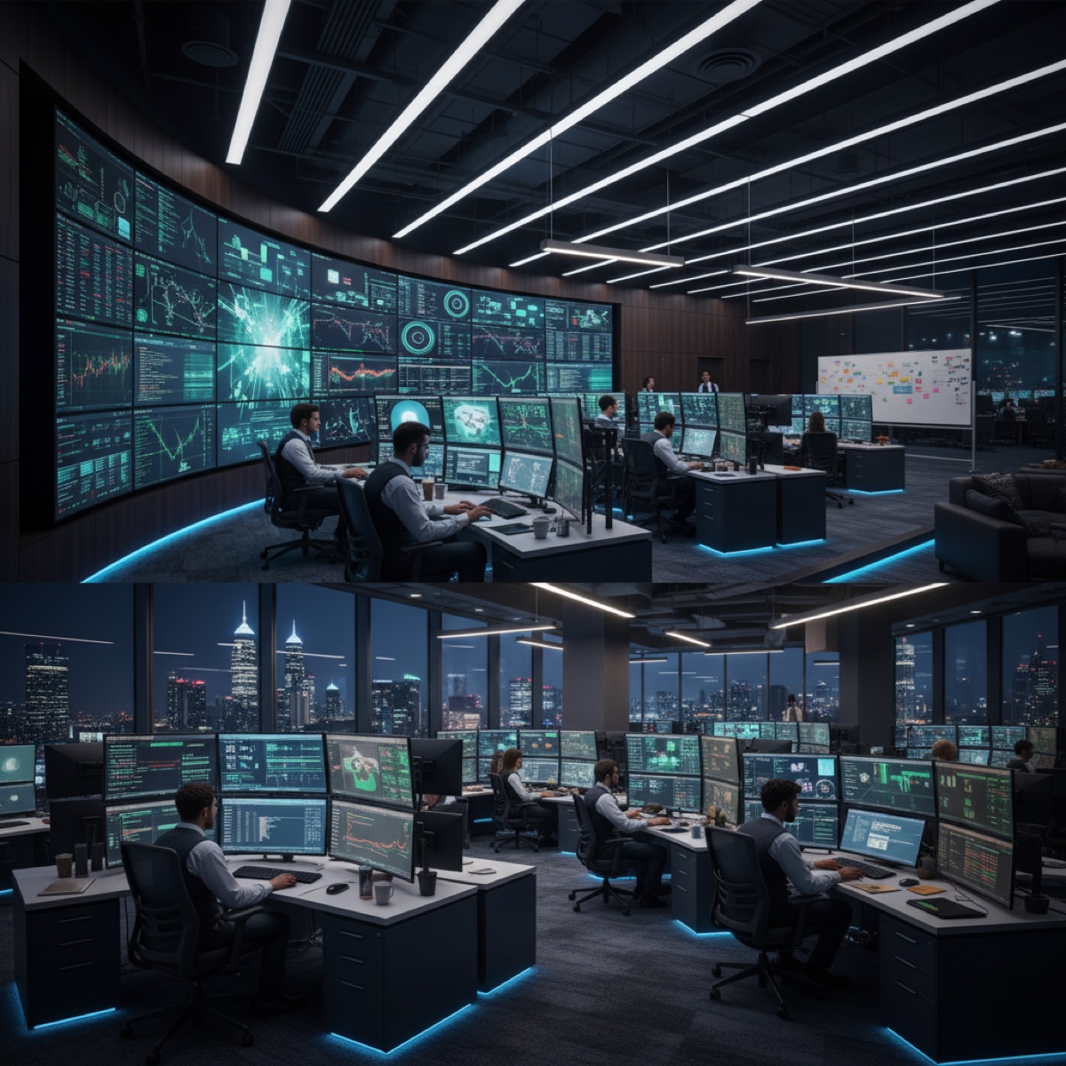 Cyber extortion reporting process - professional cybersecurity command center with expert analysts coordinating evidence collection, threat analysis, and law enforcement reporting to stop digital extortion