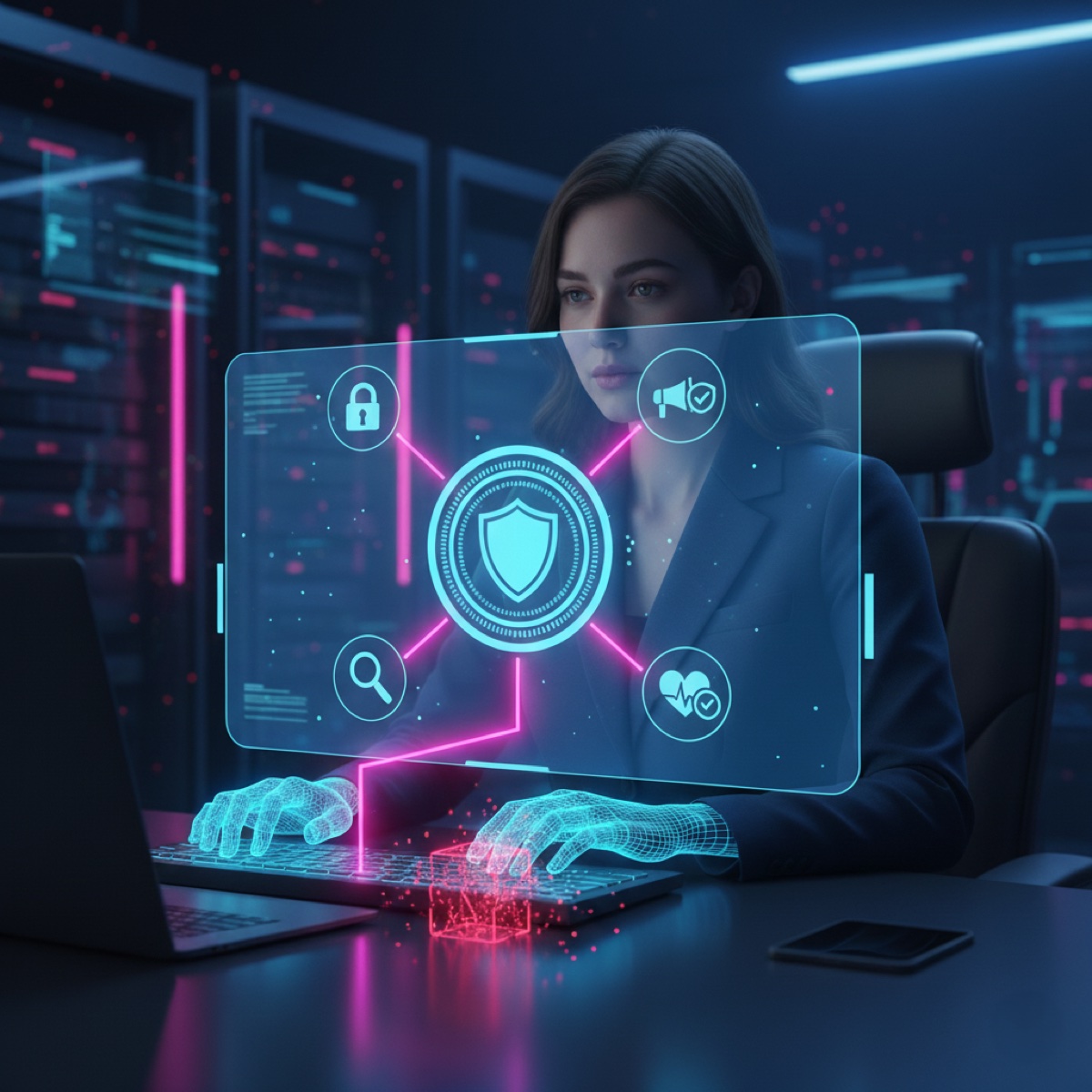 Electronic blackmail resolution process - cybersecurity specialist using advanced digital protection systems to neutralize electronic threats, secure data, and protect victims from digital extortion