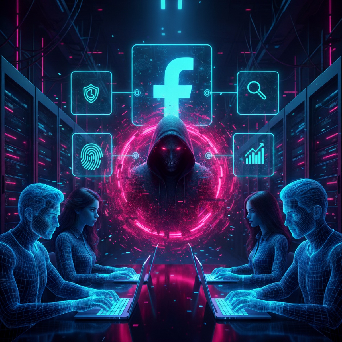 How we stop Facebook blackmail - cybersecurity team analyzing Facebook threats and implementing immediate response protocols to neutralize social media blackmail and protect victims