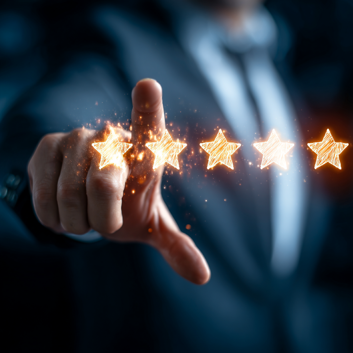 Fake review removal destroying business - business professional selecting star ratings showing impact of fraudulent reviews on business reputation requiring immediate action