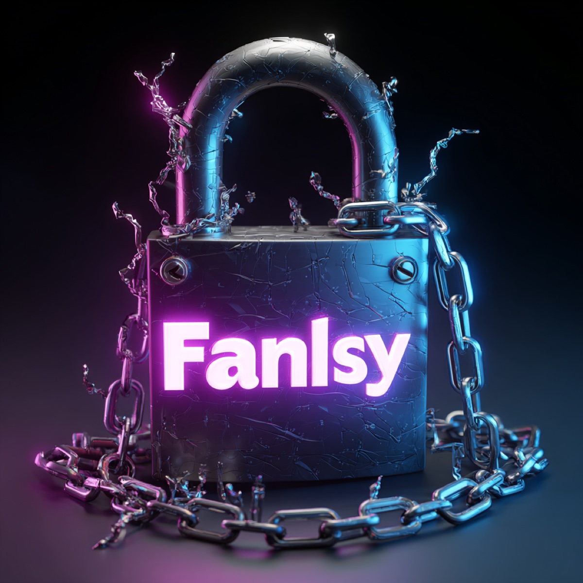 Fansly immediate protection critical - secure padlock with Fansly branding surrounded by chains representing urgent content security and platform protection needs