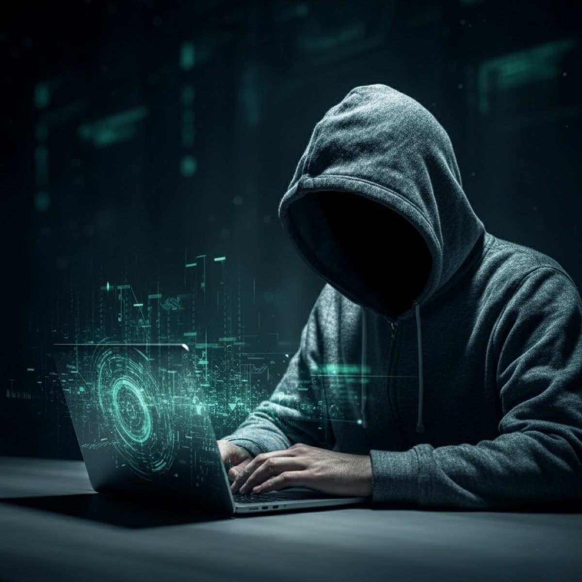 Kik scams expert intervention - hooded cybercriminal with advanced digital forensics requiring professional scam protection services