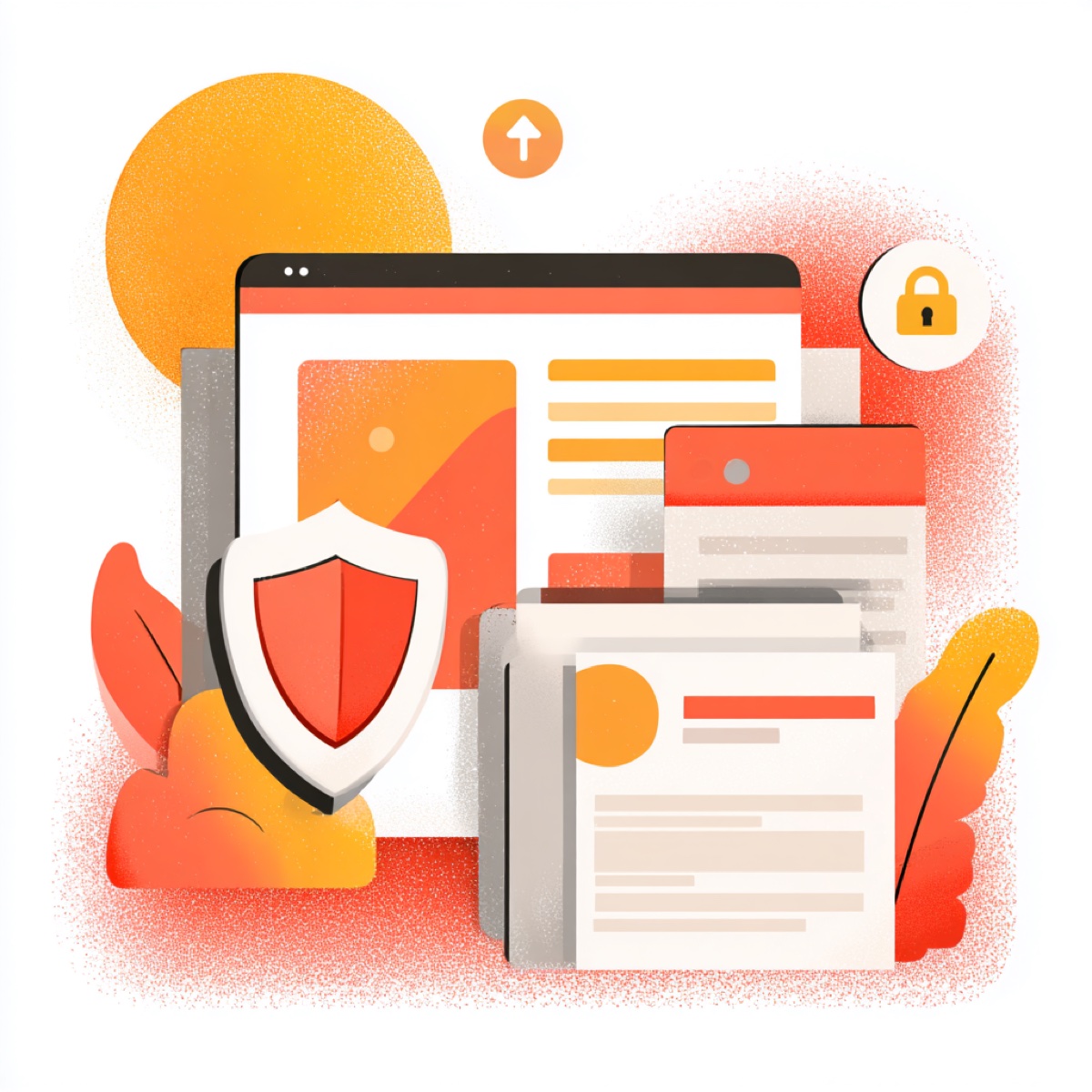 Patreon content piracy impact creators - digital content protection services with security shield and documents representing creator content security and protection against unauthorized distribution