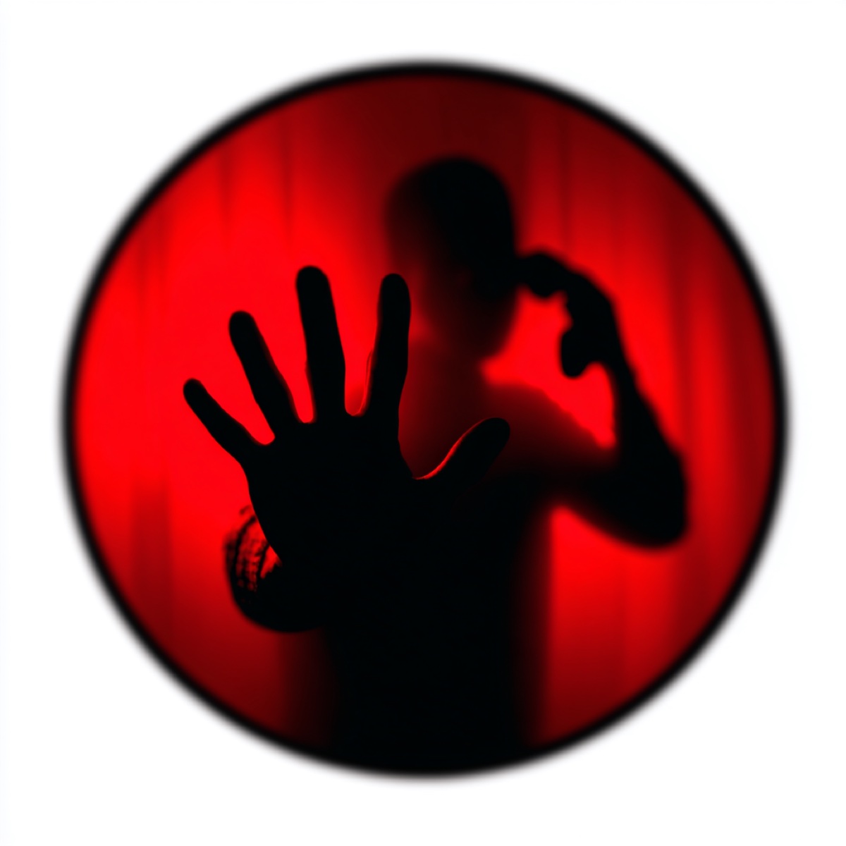 Professional blackmail helpline - victim reaching for help while trapped by threatening silhouette requiring urgent crisis intervention and expert support