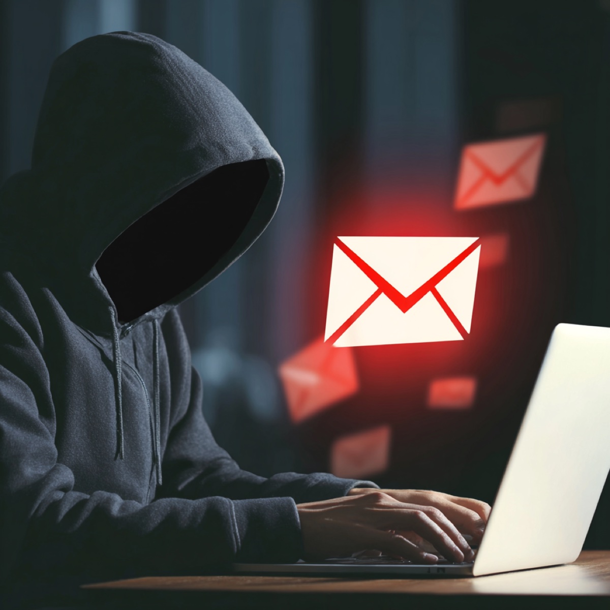 Professional email blackmail reporting works - cybercriminal sending threatening emails while cybersecurity experts develop forensic evidence and legal documentation to stop email blackmail campaigns