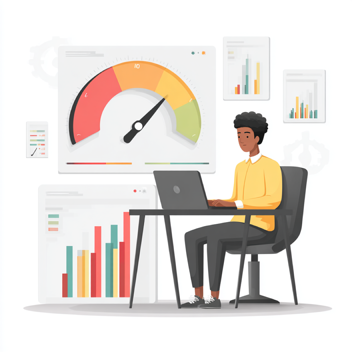 Proven software performance results - cybersecurity analyst reviewing performance metrics and analytics dashboards showing successful anti-piracy software achievements