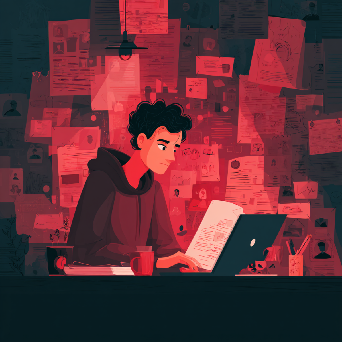 Remove personal information internet everywhere online - person overwhelmed by floating documents and data representing widespread exposure of personal information across digital platforms