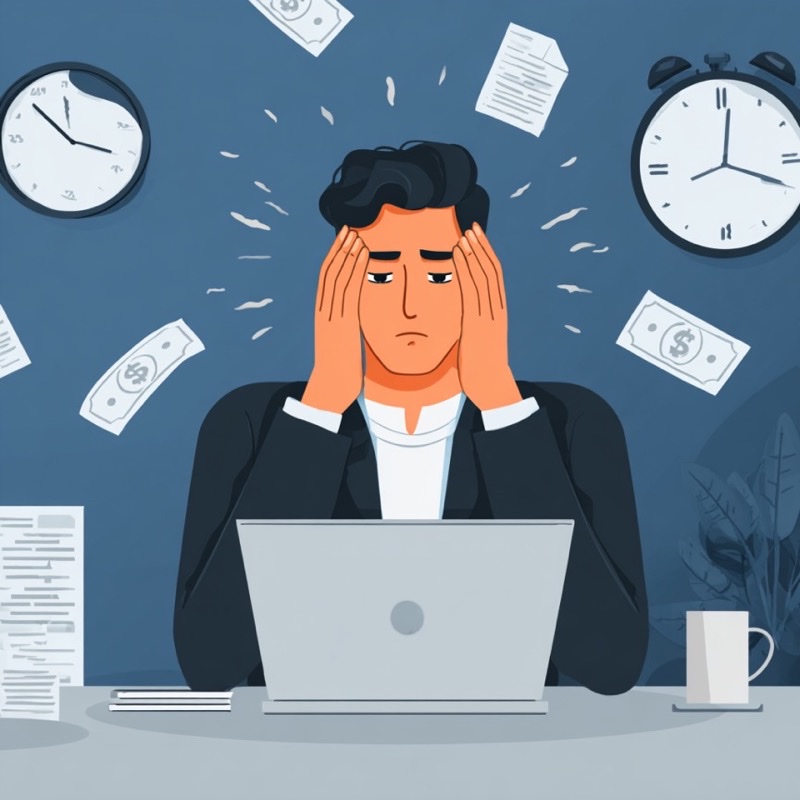 Stop blackmail before it escalates - stressed victim overwhelmed by financial demands and time pressure from online blackmail threats