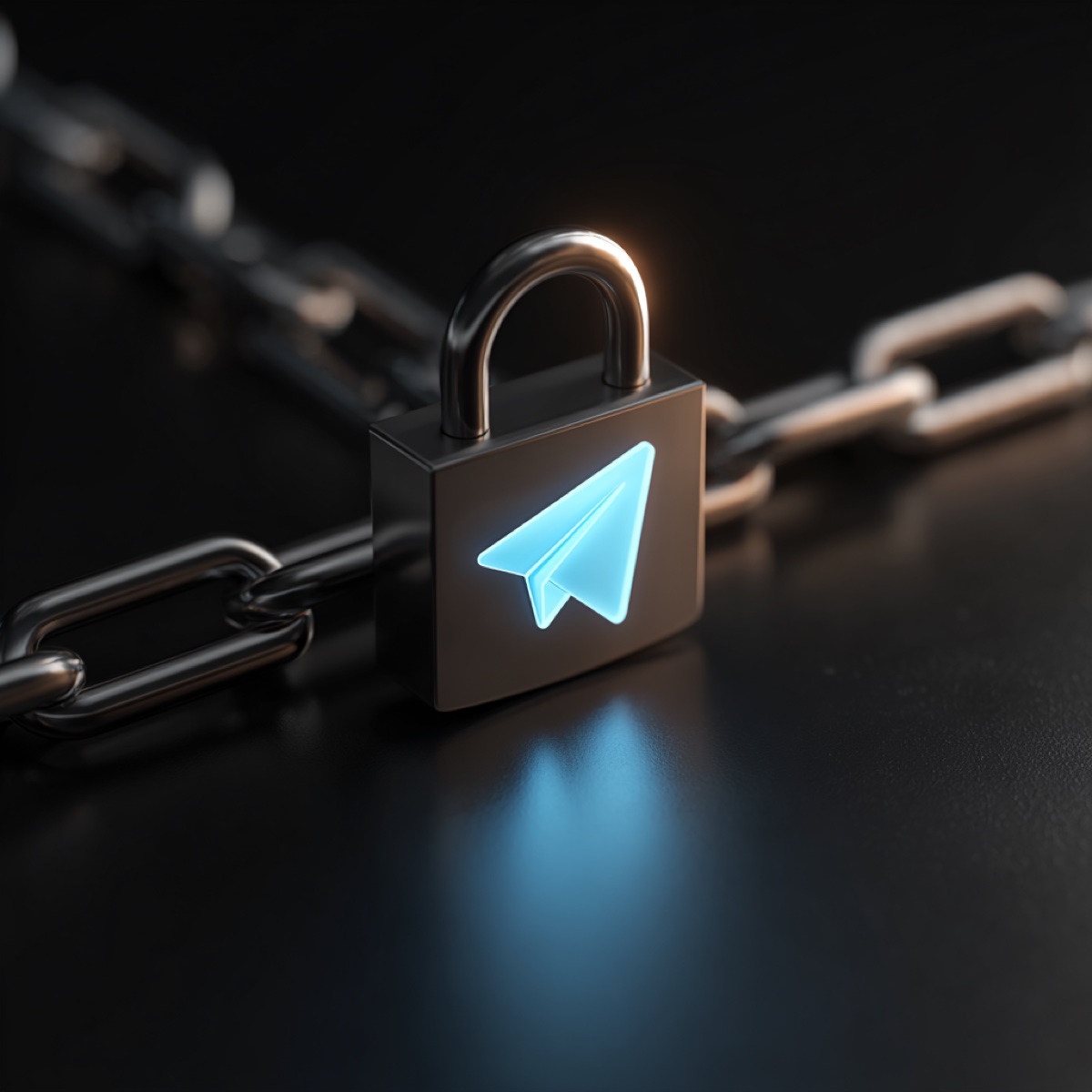 Telegram content security crisis - padlock with Telegram logo on security chain representing content protection vulnerabilities and urgent need for security measures