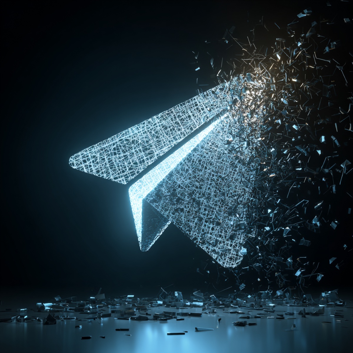 Telegram DMCA proven copyright protection - shattering Telegram logo representing successful dismantling of piracy networks and channel enforcement