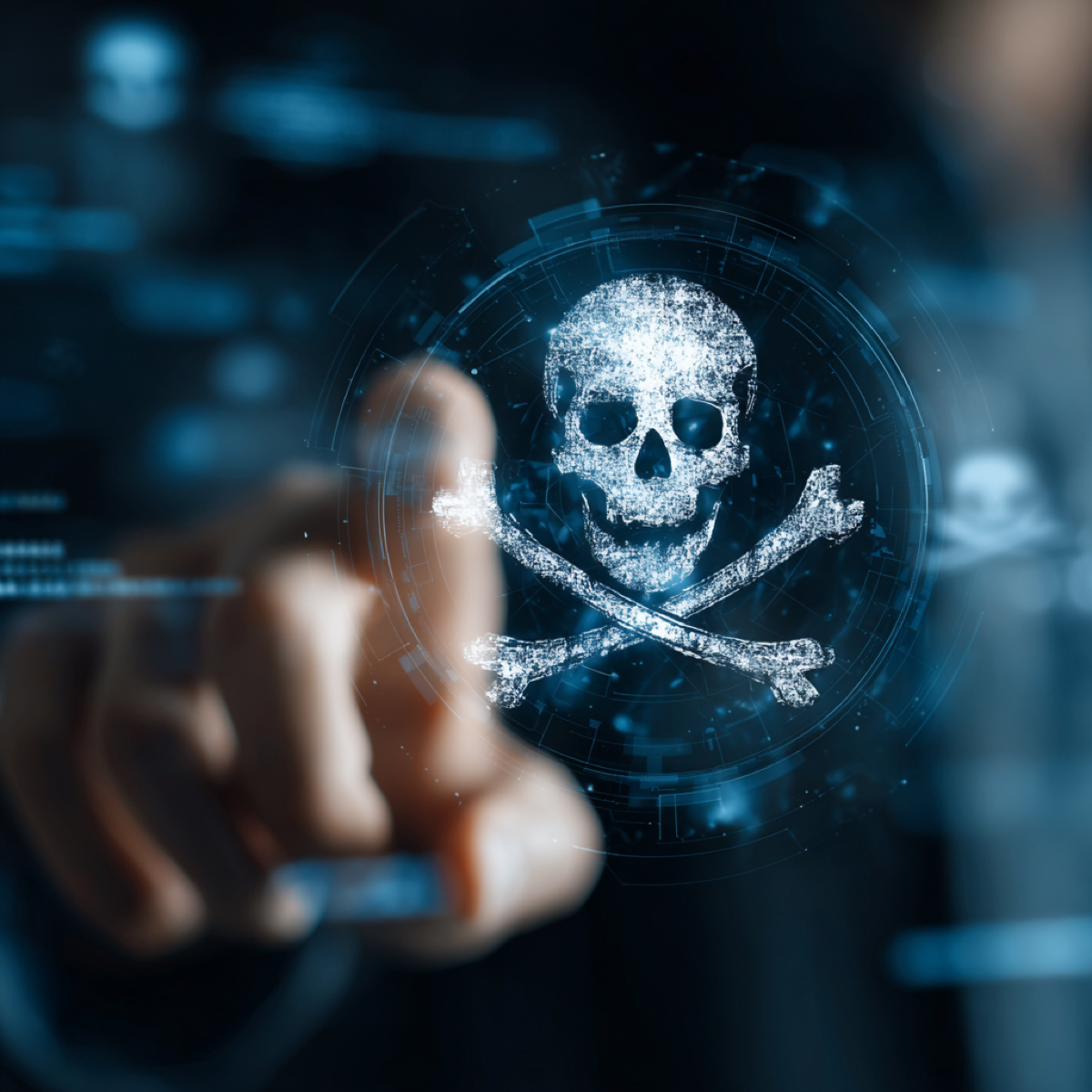 Why anti-piracy software essential - digital piracy threat symbol with holographic interface showing modern cybersecurity technology requirements